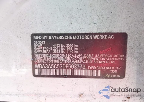 2013 BMW 328 z USA, uszkodzony, nr VIN WBA3A5C53DF603779